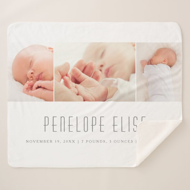 Grau 3 Foto Collage Baby Birth  Sherpadecke (Vorderseite (Horizontal))