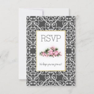 Grau Abstrakt mit Goldflorenkarte Glitzer RSVP Karte