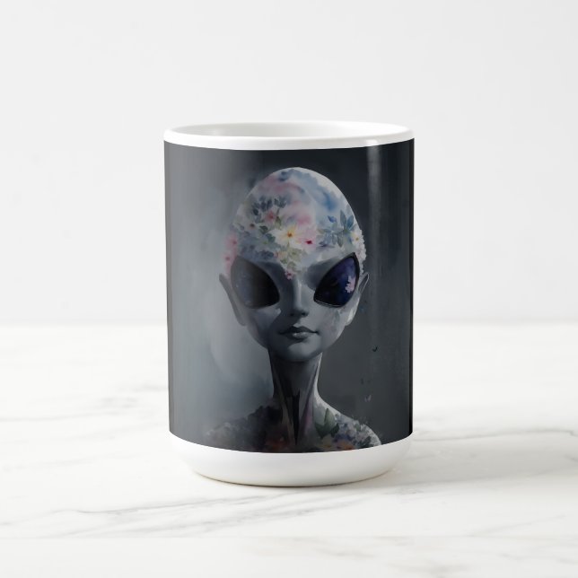 Grau Alien Floral Wasserfarbe Kunst Kaffeetasse (Mittel)