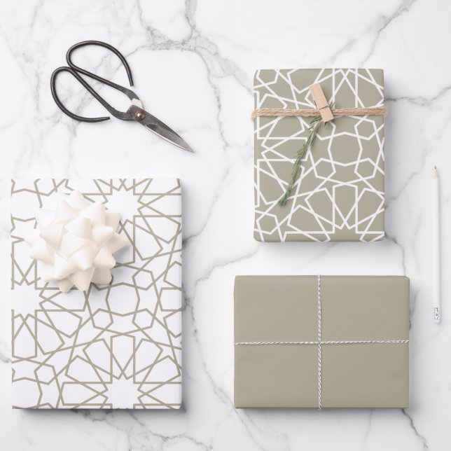Grau Arabesque Muster Geschenkpapier Set (Vorderseite)