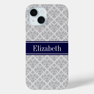 Grau auf Grau Damast #3 Navyblau Name Monogramm Case-Mate iPhone Hülle