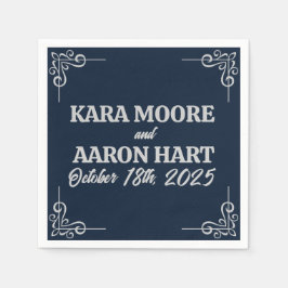 Grau auf Slate Blue Edwardian Cocktail Serviette