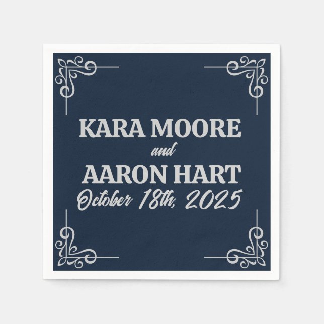 Grau auf Slate Blue Edwardian Cocktail Serviette (Vorderseite)