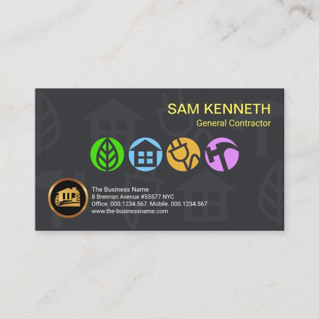 Grau-Bau-Silhouette Farbige Symbole Visitenkarte (Vorderseite)