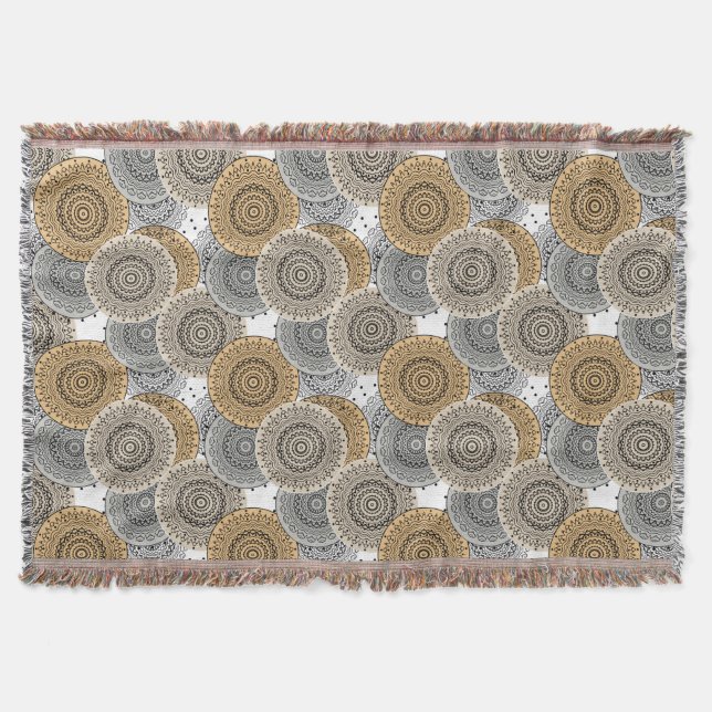Grau-beige Muster arabischer Mandala orientalische Decke (Vorderseite)