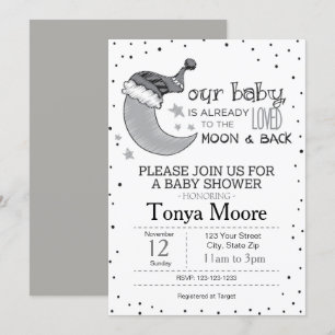 Grau bis zum Mond und zurück Baby Shower Einladung