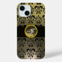 GRAU BLACK DAMASK GEM STONE MONOGRAM