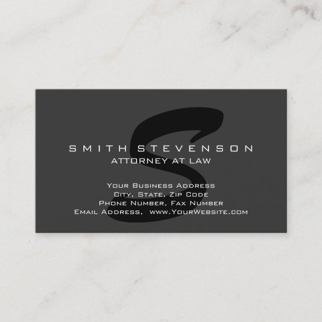 Grau Black Monogram Attorney at Law Business Card Visitenkarte (Vorderseite)