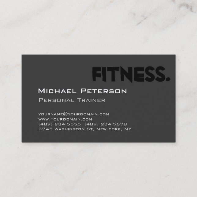 Grau Black Personal Trainer Fitness Business Card Visitenkarte (Vorderseite)