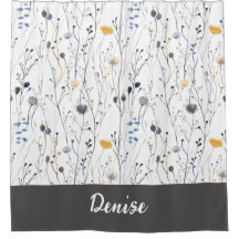 Grau Blau Aquarell Wildblumen Monogramm