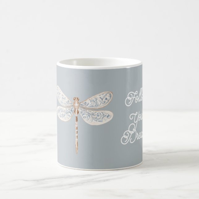 Grau Blau Bronze Weiß Libelle Kaffeetasse (Mittel)