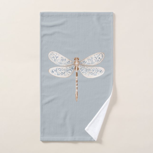 Grau Blau Bronze Weiße Libellen Badhandtuch Set (Handtuch)