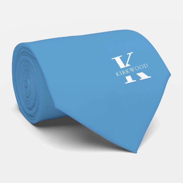 Grau-Blau | Elegantes Monogramm + Name |einseitig Krawatte (Gerollt)