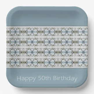 Grau Blau Floral Pappteller