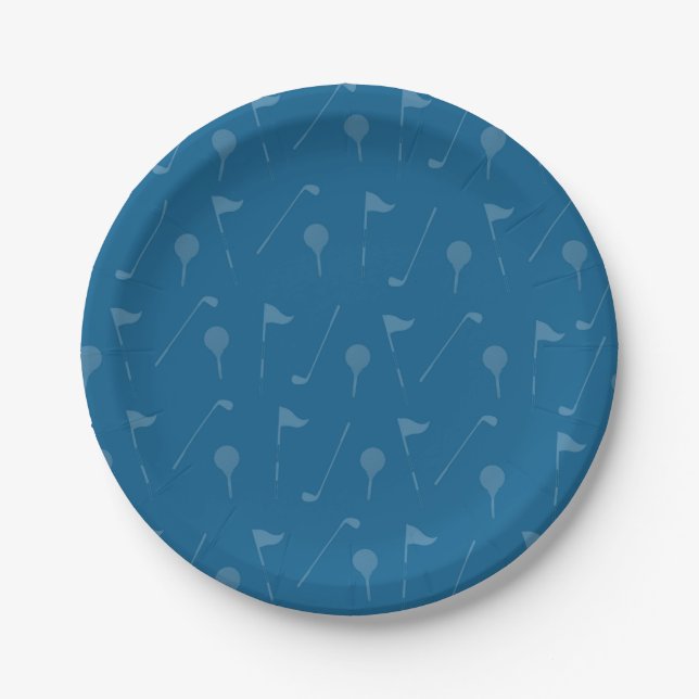 Grau-Blau-Golfball-/Flaggenmuster Pappteller (Vorderseite)
