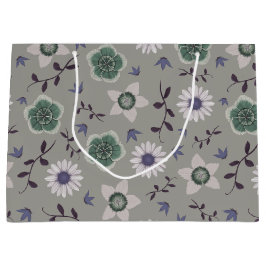 Grau Blau & Grün Moderne Wildblume Botanisch Große Geschenktüte