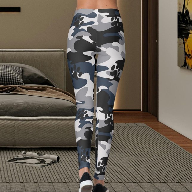 Grau Blau Hellrot Katzenpfote-Tarnmuster Leggings (Von Creator hochgeladen)