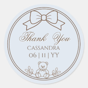 Grau Blau Personalisierter Teddybär-Bogen Runder Aufkleber