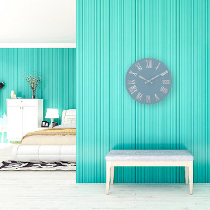 Grau Blau Silver Metallic Grau römische Zahlen Große Wanduhr