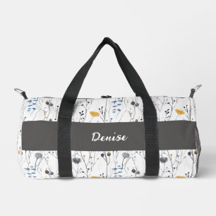 Grau-blaue Aquarell-Wildblumen-Monogramm Duffle Bag