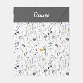 Grau Blaue Aquarell-Wildblumen-Name Fleecedecke
