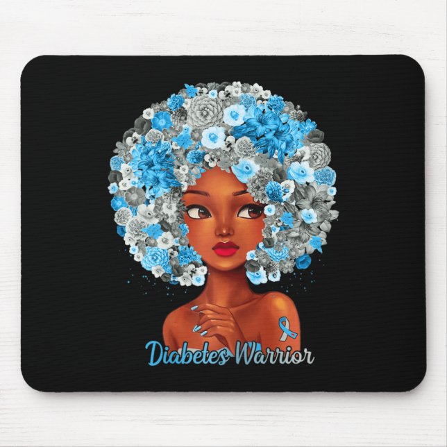 Grau blaue Blumen Afro Schwarze Frau Diabetes W Mousepad (Vorne)