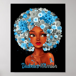 Grau blaue Blumen Afro Schwarze Frau Diabetes W Poster