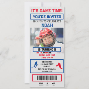 Grau&blaue Hockey-Ticket-Geburtstagsfeier-Einladun Einladung