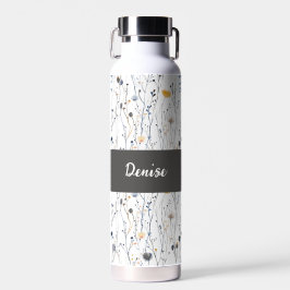 Grau Blaue Wildblumen-Wasserfarbe-Monogramm-Name Trinkflasche