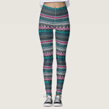 Grau Blue Floral Tribal Print Leggings