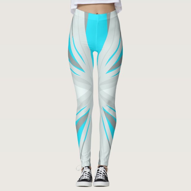 Grau Blue White Winter Christmas Star Gym Yoga Leggings (Vorderseite)