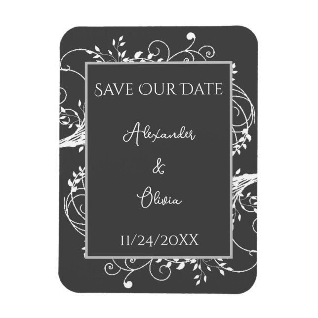 Grau Blüh Save the Date Magnet (Vertikal)
