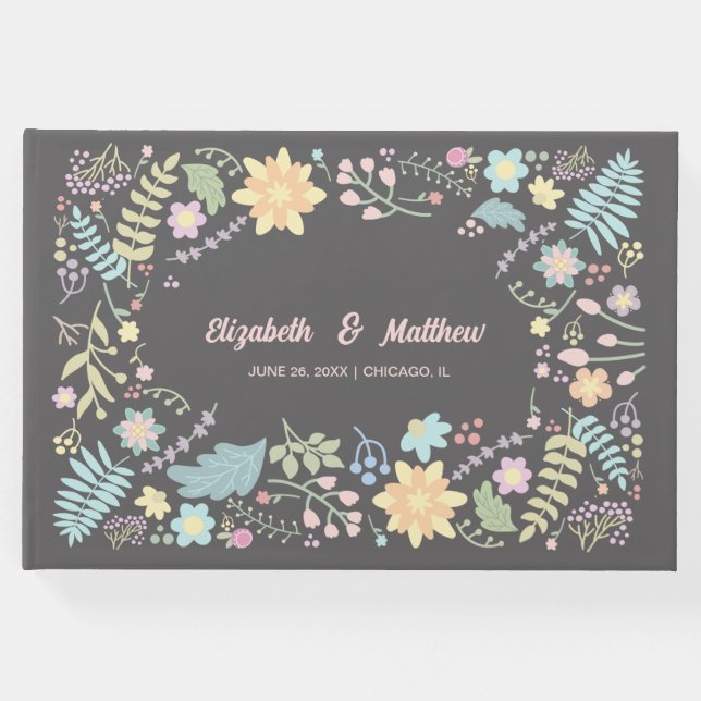 Grau Blush Pink Aqua Moderne Blumenhochzeit Gästebuch (Vorderseite)