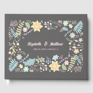 Grau Blush Pink Aqua Moderne Blumenhochzeit Gästebuch