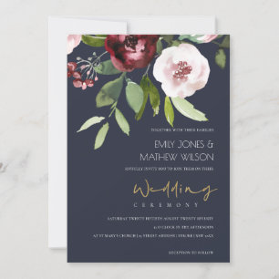 GRAU BLUSH PINK BURGUNDY PEONY FLORAL WEDD EINLADUNG