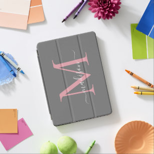 Grau Blush Pink Monogram Feminine Elegantes Skript iPad Air Hülle