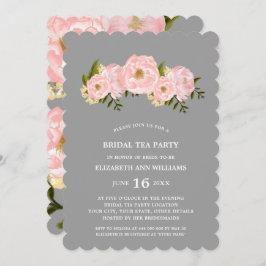 Grau | Blush Pink Peonies Bridal Tee Party Einladung