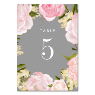 Grau Blush Pink Peonies Watercolor Wedding Tischnummer