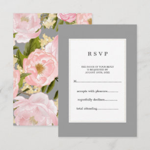 Grau   Blush Pink Peonies Wedding RSVP Karte