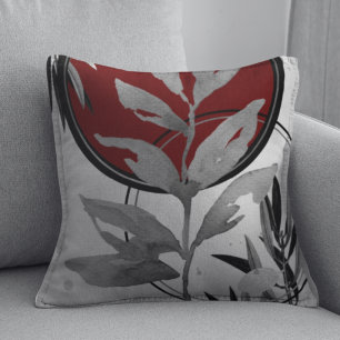 Grau & Burgund Abstraktes Wasserfarbenleaf Kissen