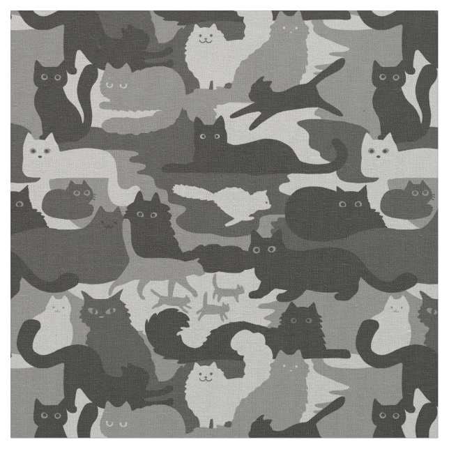 Grau Camouflage Cats Muster Grau Kitty Cats Camouf Stoff (Nahaufnahme)