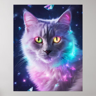 GRAU CAT RAINBOW SILVER ART POSTER