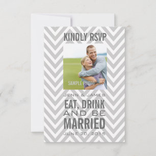 Grau Chevron Iss Trinke Werde Getraut Hochzeit RSV RSVP Karte