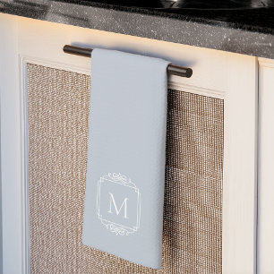 Grau   Classic Frame Monogram Geschirrtuch