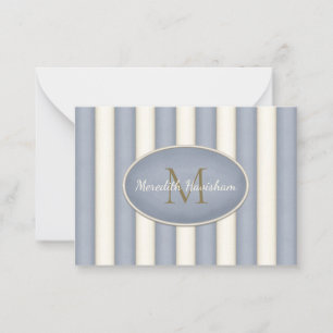 Grau & Creme Streifen Bronze Monogram Custom Mitteilungskarte