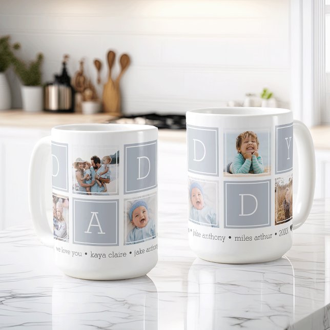 Grau | Custom Daddy 5 Foto Colorblock Collage Kaffeetasse (Von Creator hochgeladen)