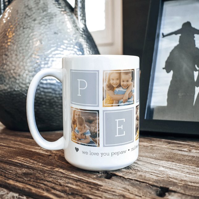 Grau | Custom Pepaw 5 Foto Colorblock Collage Kaffeetasse (Von Creator hochgeladen)
