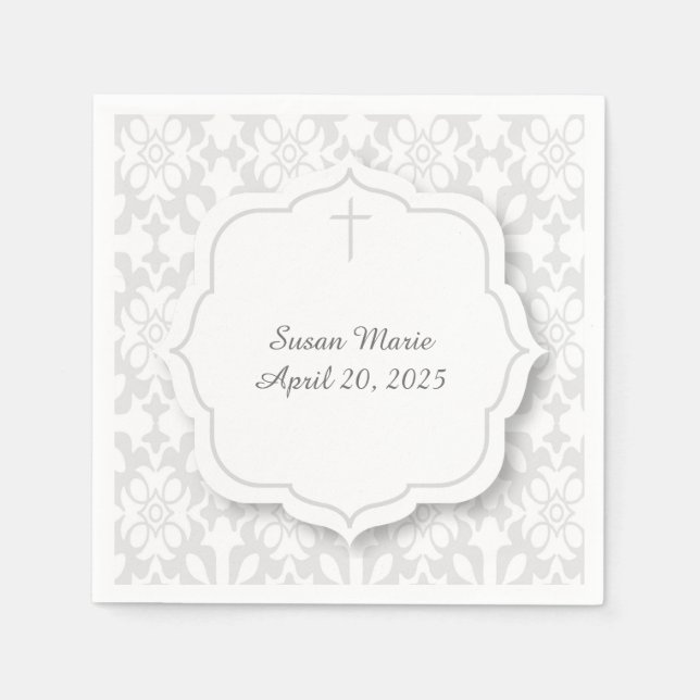 Grau Damask mit dekorativer Markierung und Kreuz Serviette (Vorderseite)