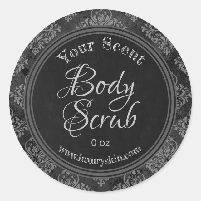 Grau-Damaskohle-Khalkboard-Body-Scrub-Labels Runder Aufkleber (Vorderseite)