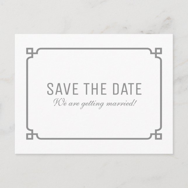 Grau Deko Chic Save the Date Postkarte (Vorderseite)